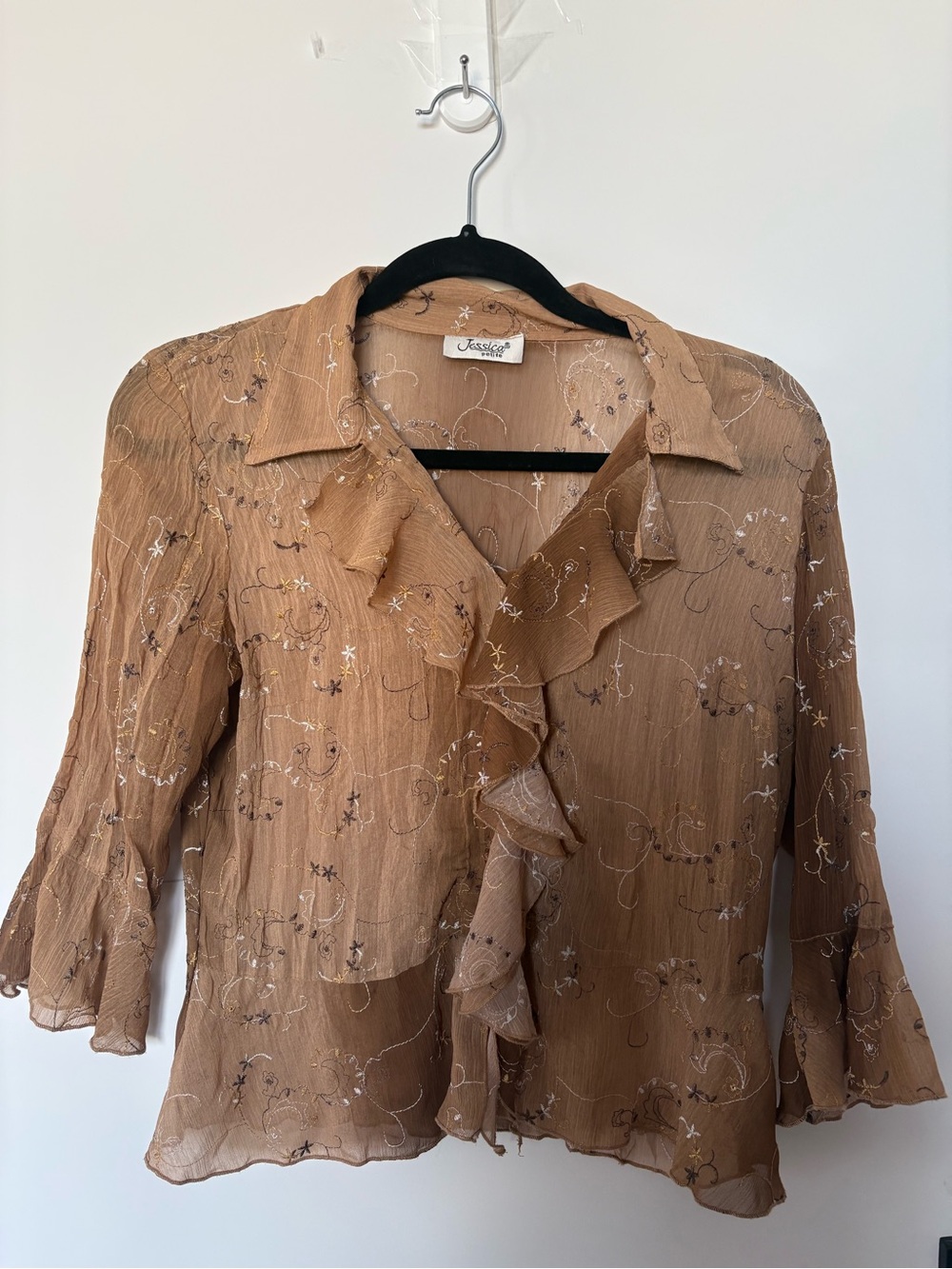 Jessica Brown Ruffled Sheer Blouse